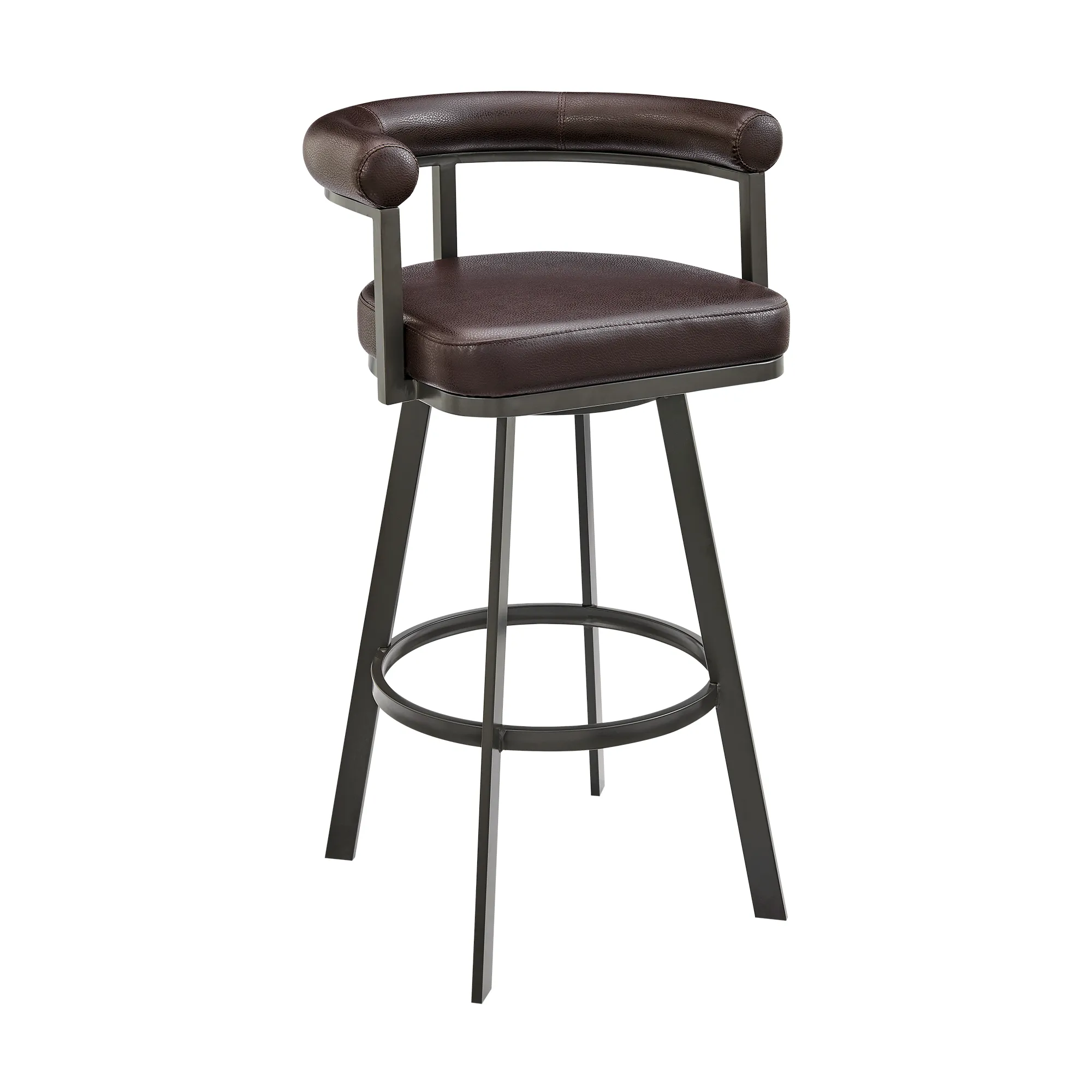 Nolagam Swivel Bar Stool in Brown Metal with Brown Faux Leather