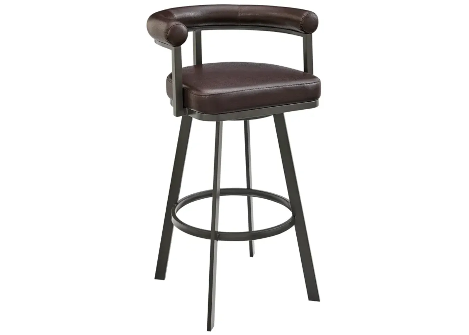 Nolagam Swivel Bar Stool in Brown Metal with Brown Faux Leather