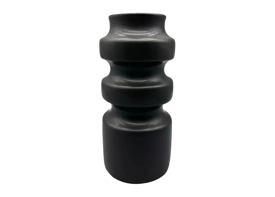 Cer, 9" Tiered Vase, Black