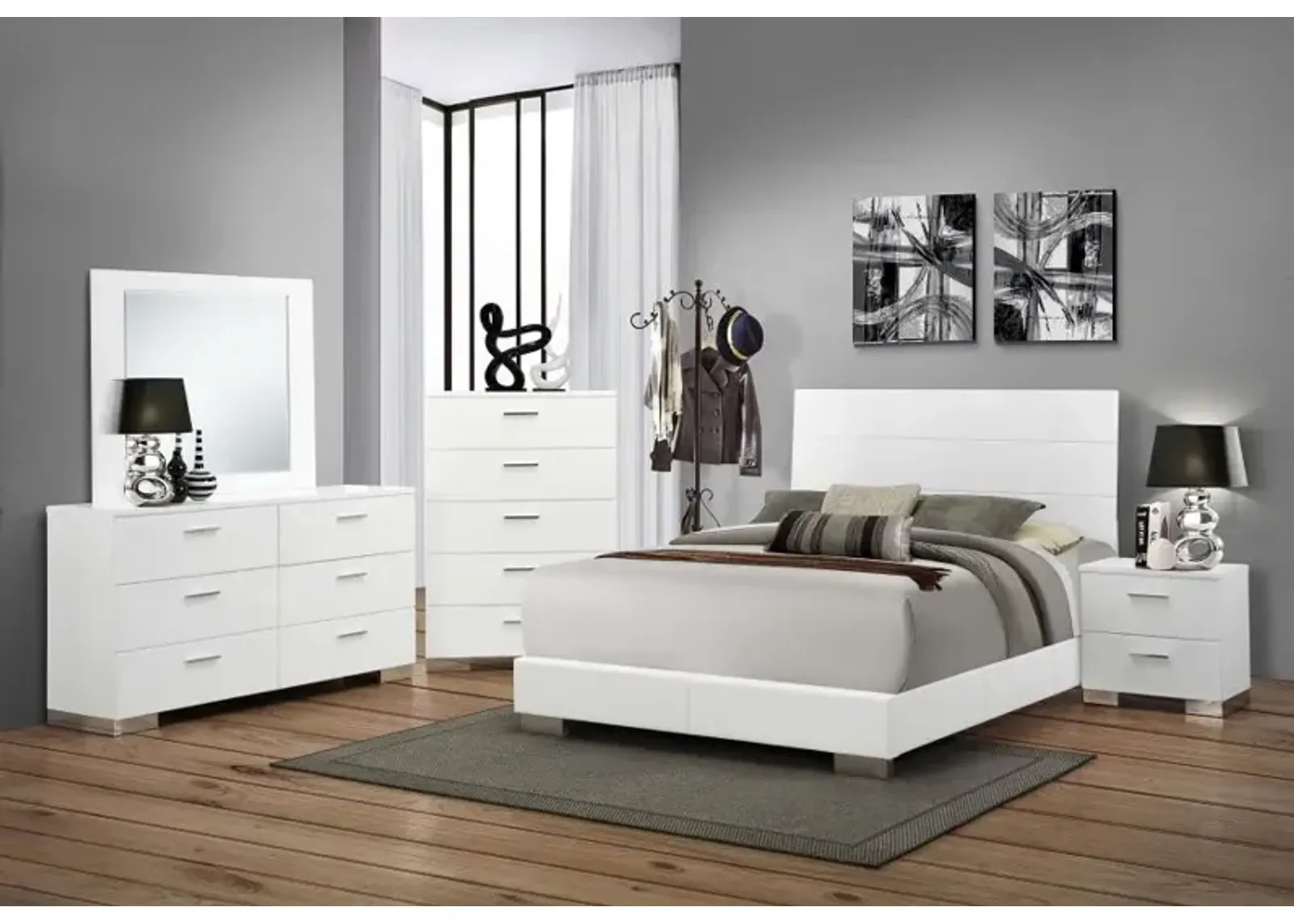 Felicity 5-piece Queen Bedroom Set Glossy White