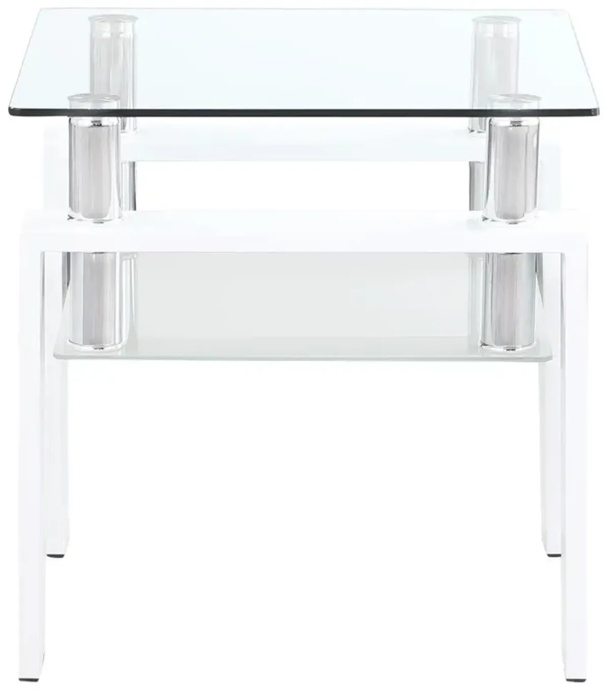 Dyer Square Glass Top End Table With Shelf White