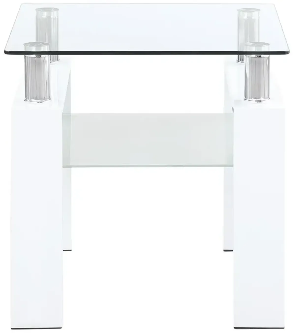 Dyer Square Glass Top End Table With Shelf White