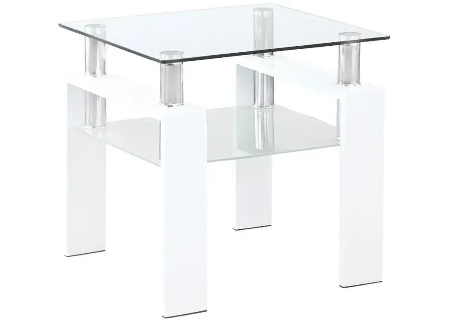 Dyer Square Glass Top End Table With Shelf White