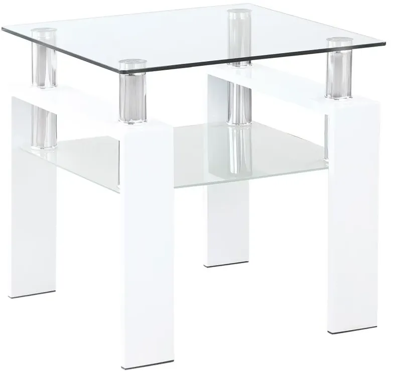 Dyer Square Glass Top End Table With Shelf White