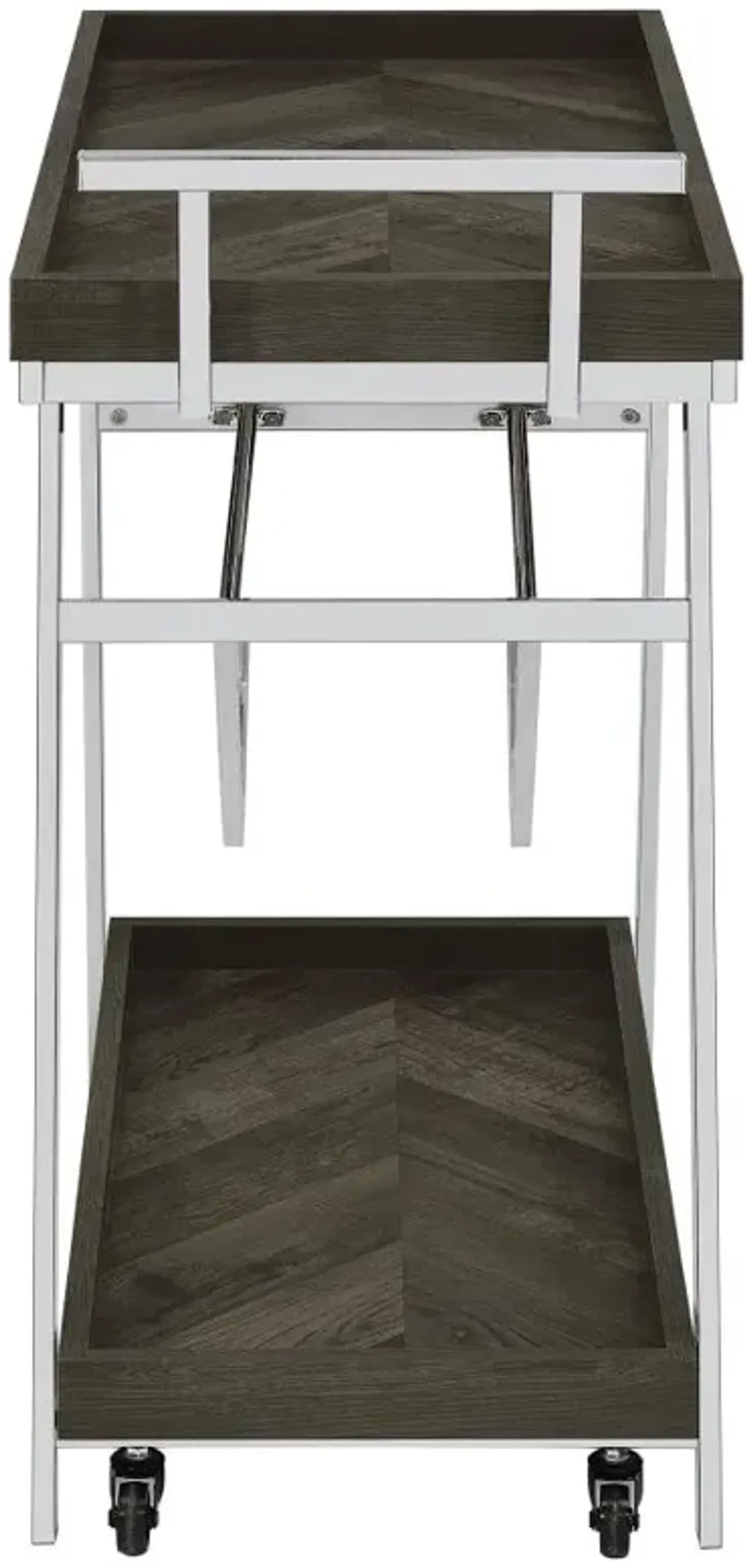 Kinney 2-tier Bar Cart with Storage Drawer Rustic Grey and Chrome