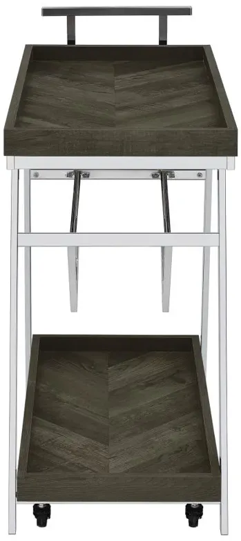 Kinney 2-tier Bar Cart with Storage Drawer Rustic Grey and Chrome