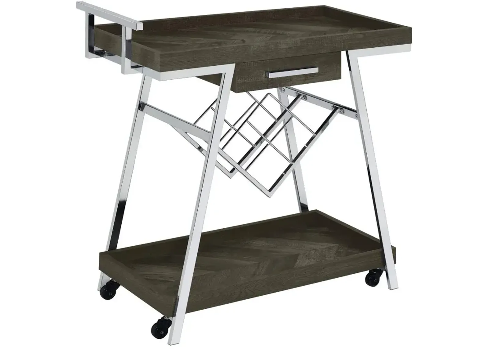 Kinney 2-tier Bar Cart with Storage Drawer Rustic Grey and Chrome