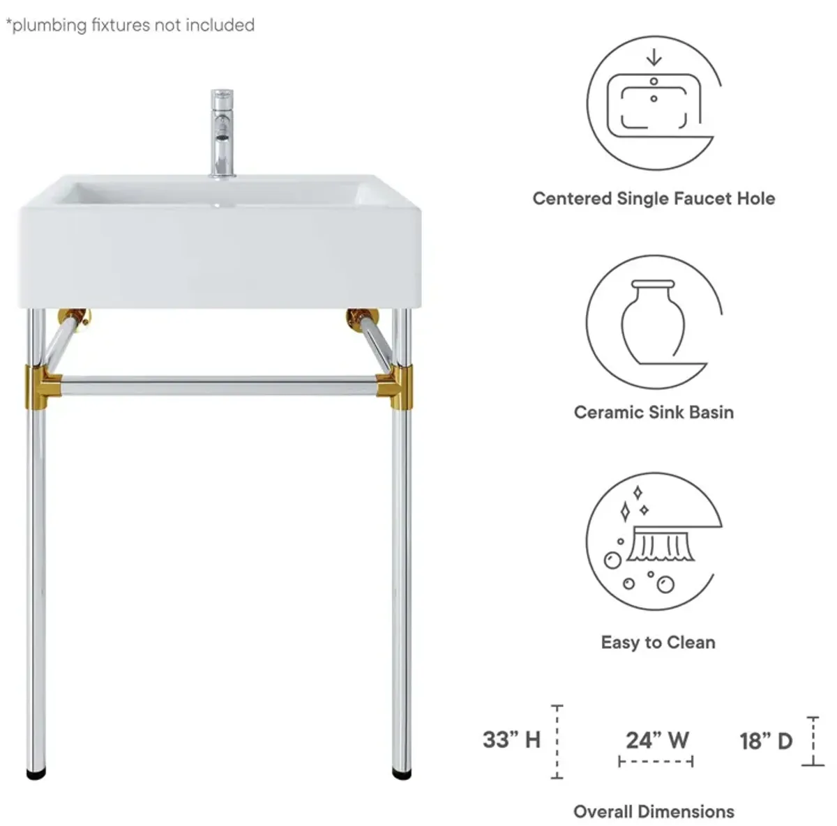 Redeem 24" Silver Stainless Steel Wall-Mount Bathroom Vanity