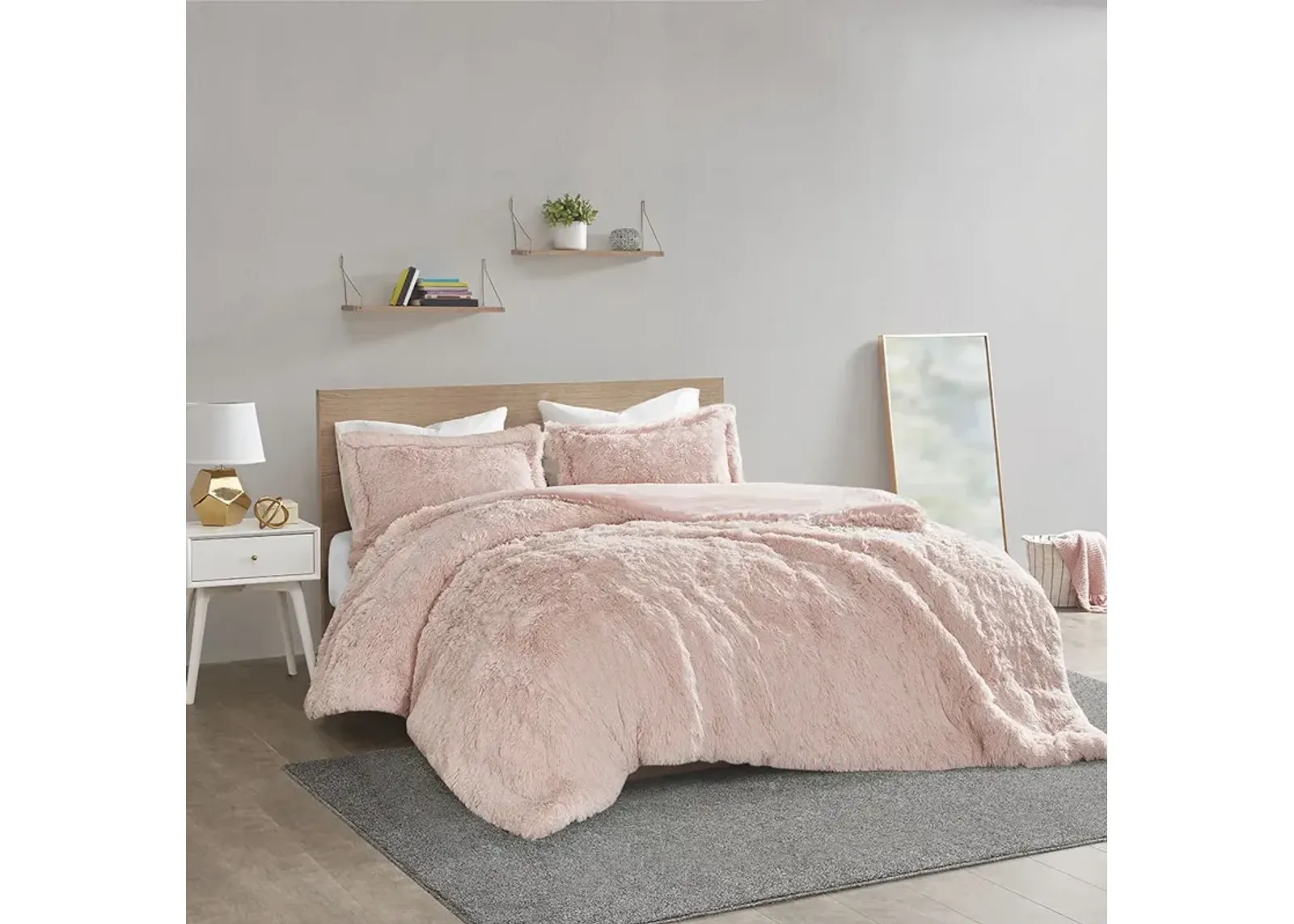 Intelligent Design Malea Blush Shaggy Fur Duvet Cover Set