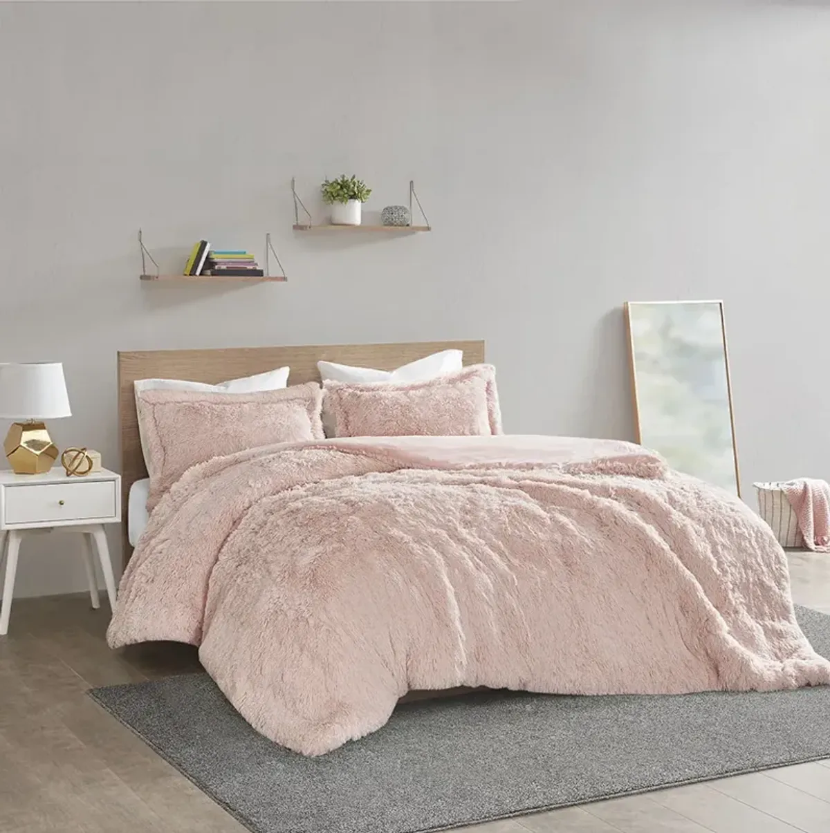 Intelligent Design Malea Blush Shaggy Fur Duvet Cover Set