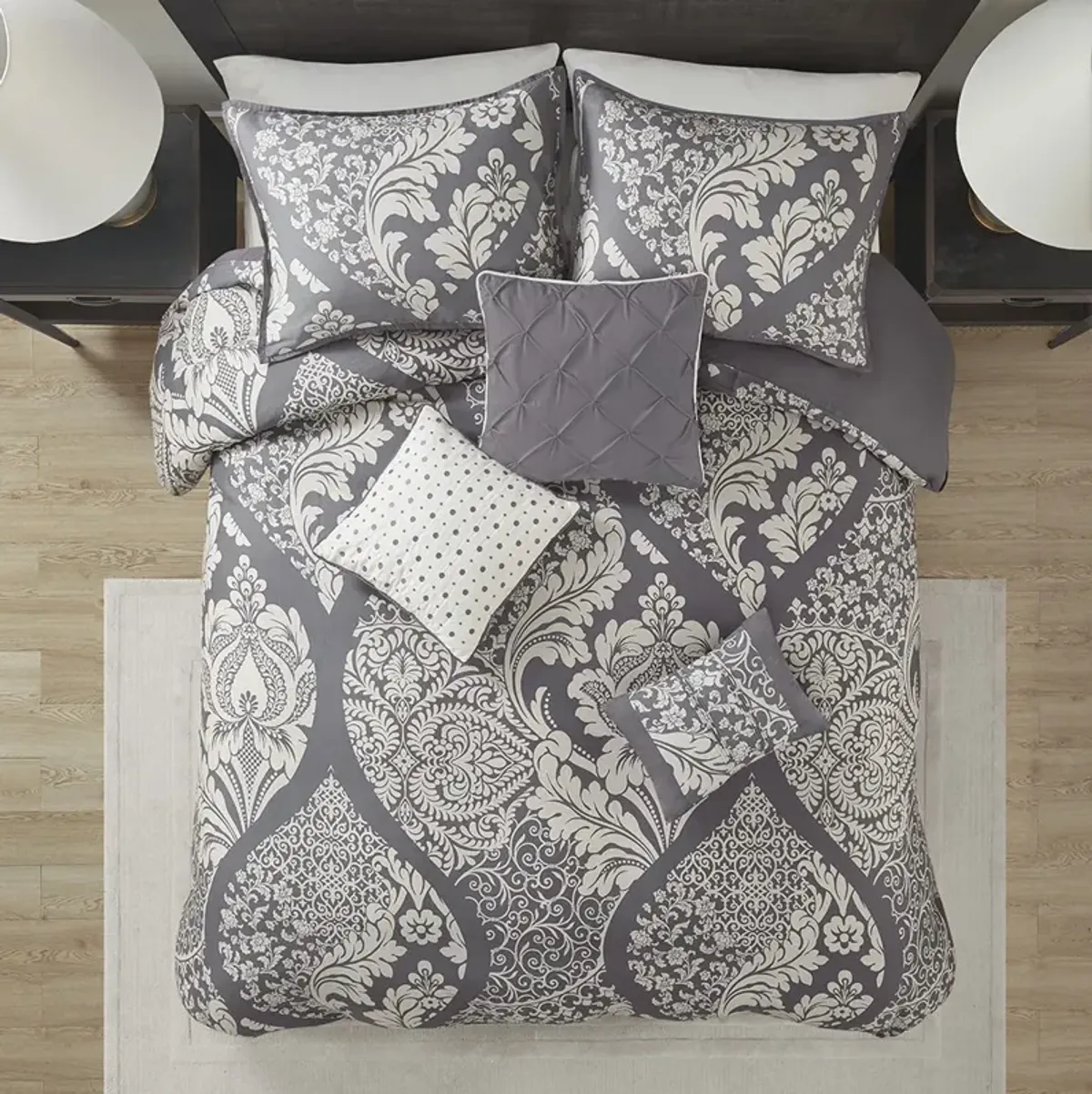 Madison Park Vienna Grey 6 Piece Printed Duvet Cover Set