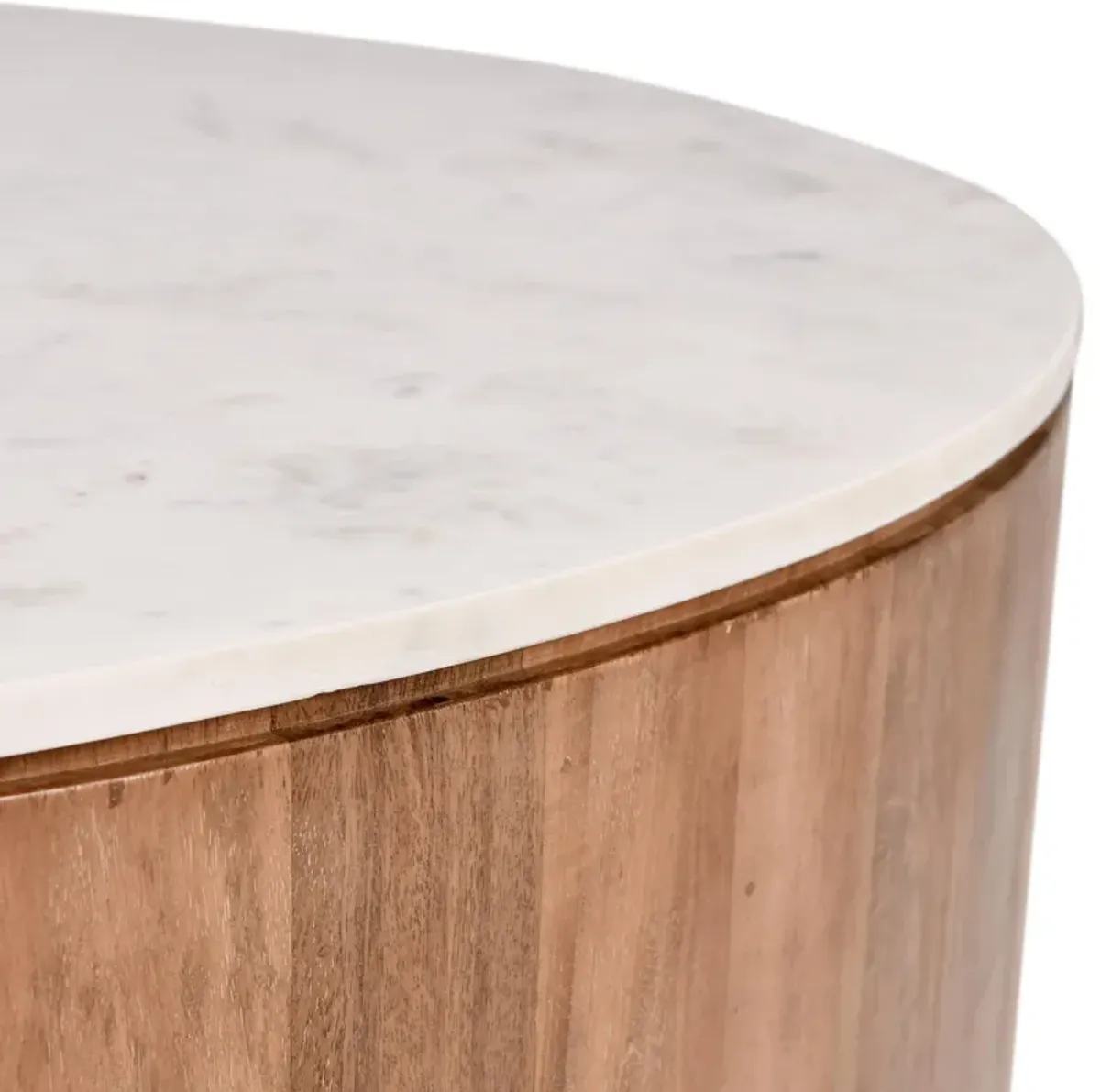 Josie 22" Solid Wood and Marble Round Coffee Table in Brown