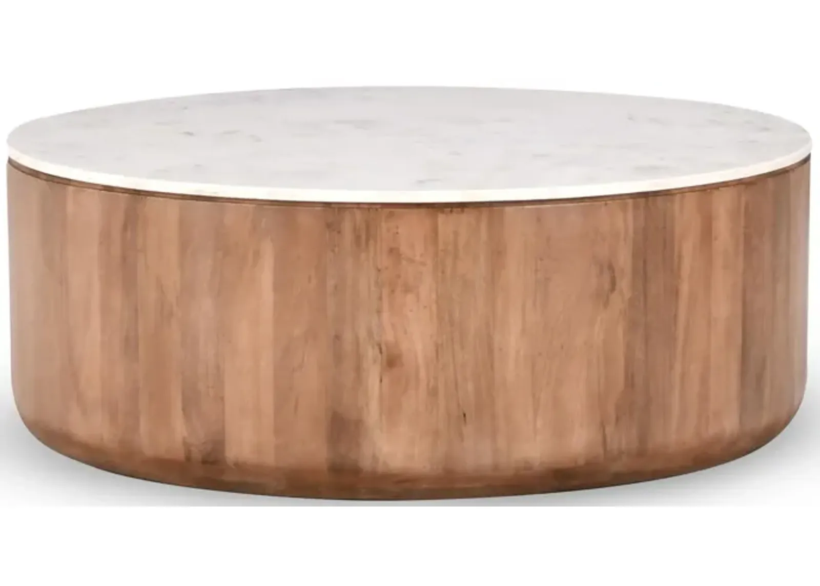 Josie 22" Solid Wood and Marble Round Coffee Table in Brown