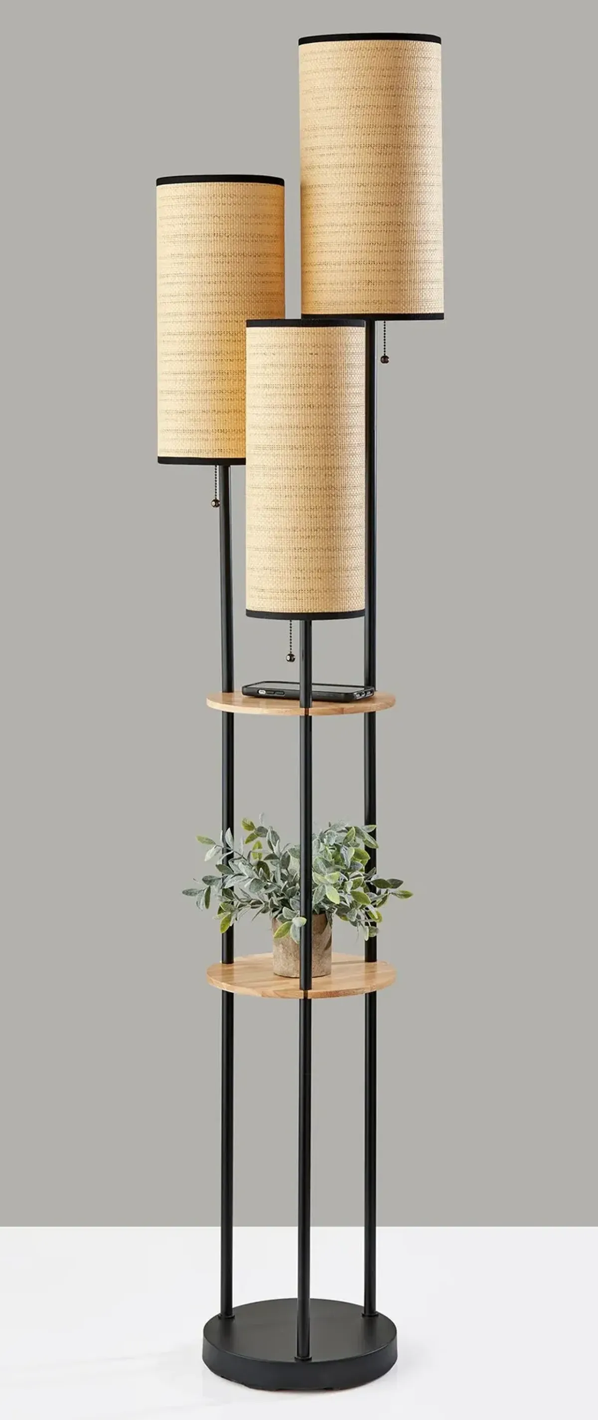 Trio Floor Lamp- Black and Antique Brass