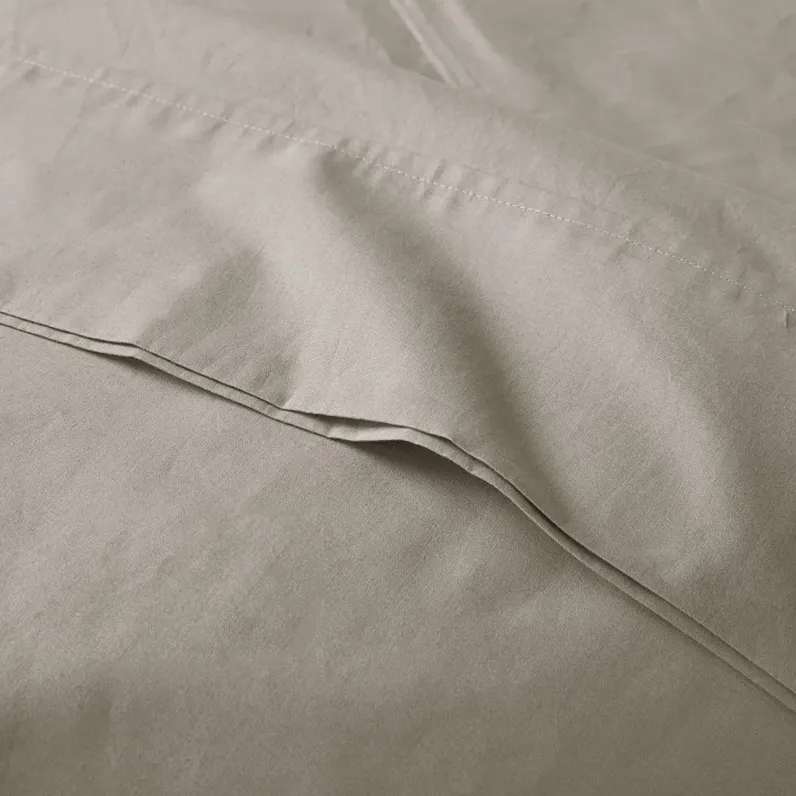 Madison Park Peached Percale Khaki 200 Thread Count Relaxed Cotton Percale Sheet Set