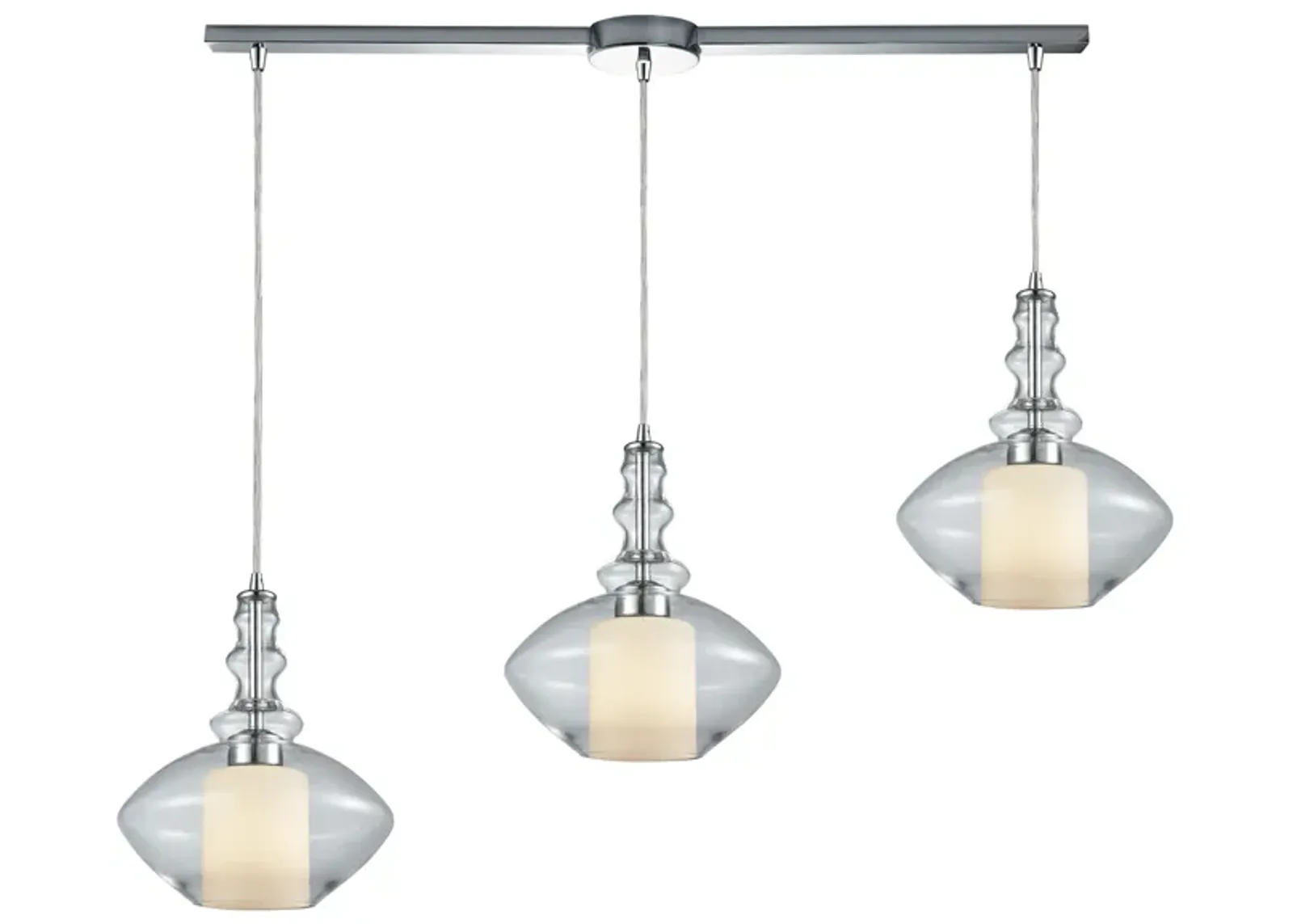 Alora 3-Light Linear Mini Pendant Fixture in Chrome with Clear and Opal White Glass