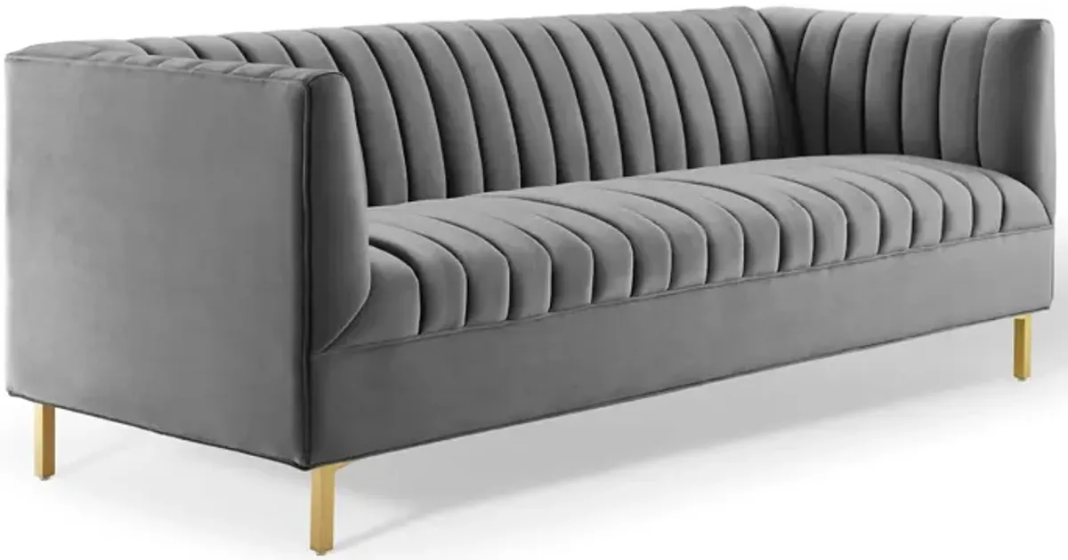 Shift Channel Tufted Performance Velvet Sofa