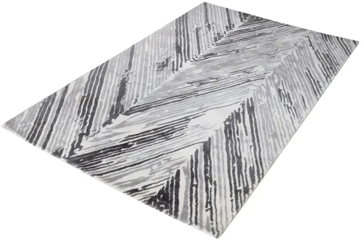 Rhythm Handwoven Printed Wool Rug in Gray and White