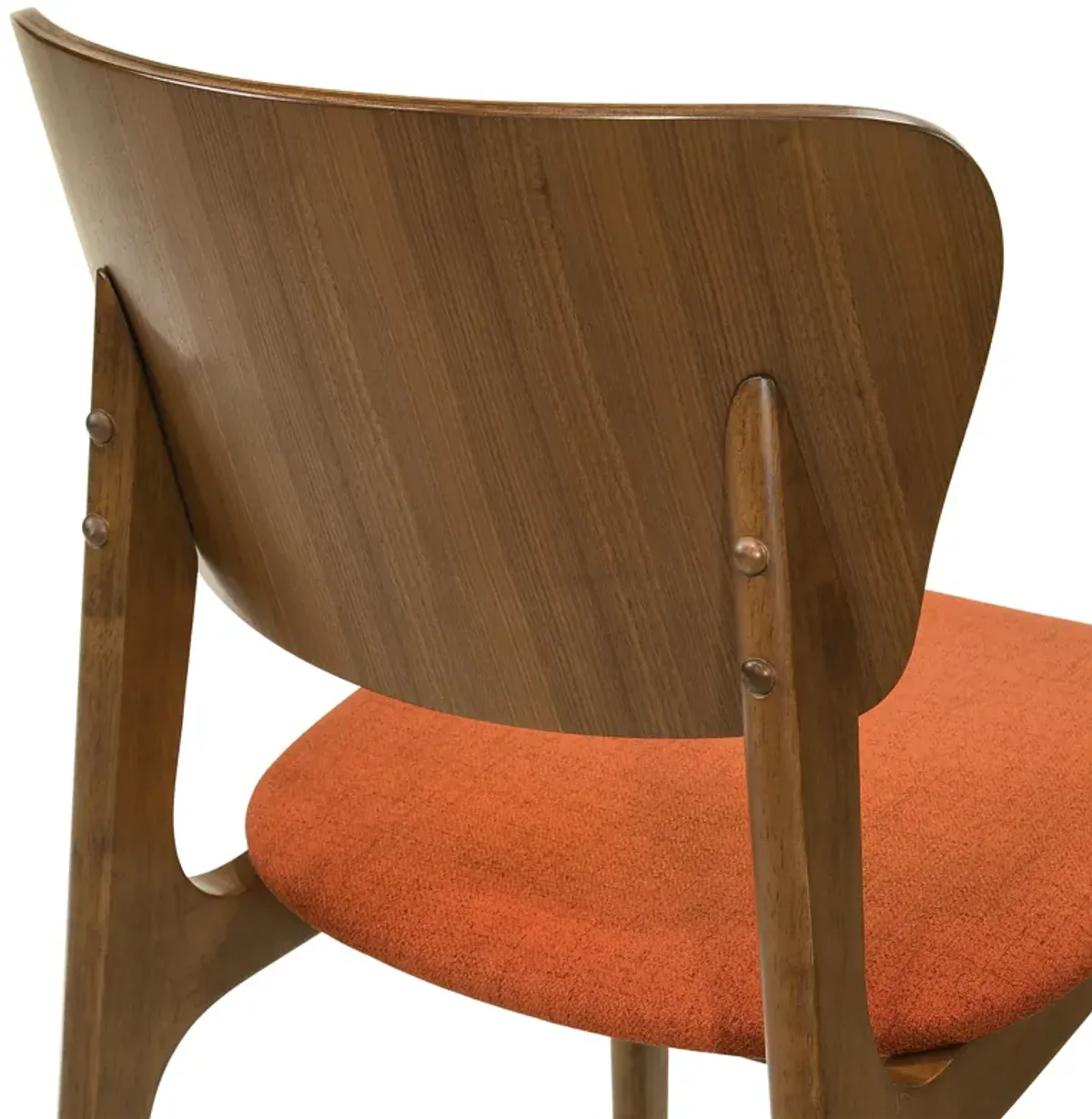 Kalia Wood Dining Chair in Walnut Finish with Orange Fabric - Set of 2