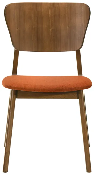 Kalia Wood Dining Chair in Walnut Finish with Orange Fabric - Set of 2