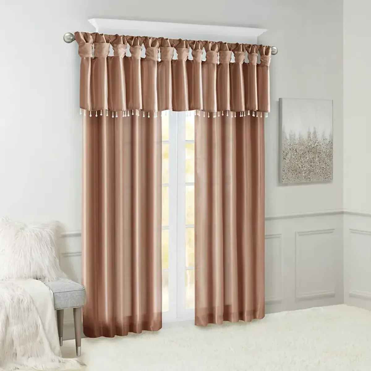 Madison Park Emilia Spice Lightweight Faux Silk Valance With Beads