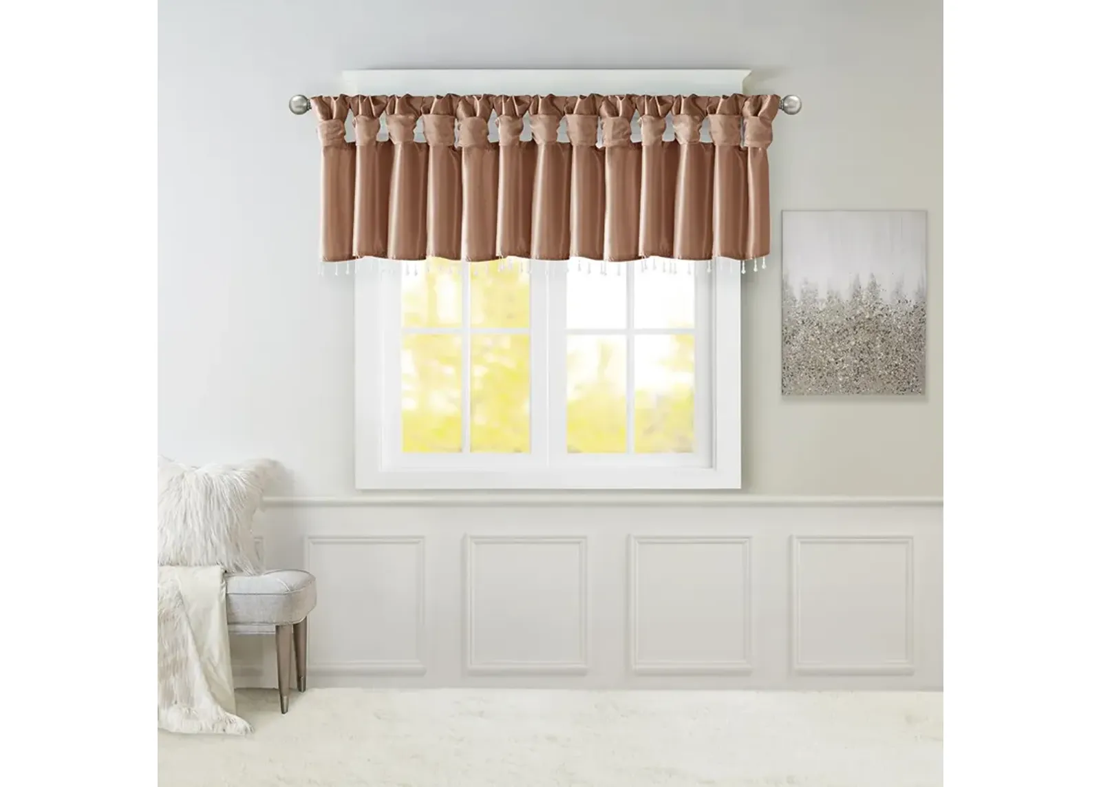 Madison Park Emilia Spice Lightweight Faux Silk Valance With Beads