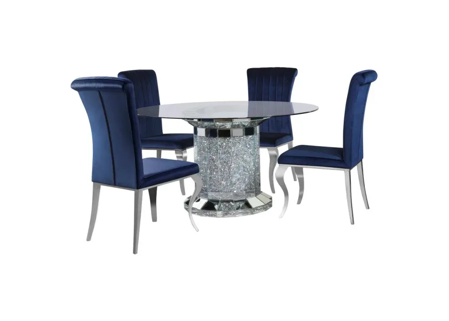 Ellie 5-piece Cylinder Pedestal Dining Room Set Mirror and Ink Blue