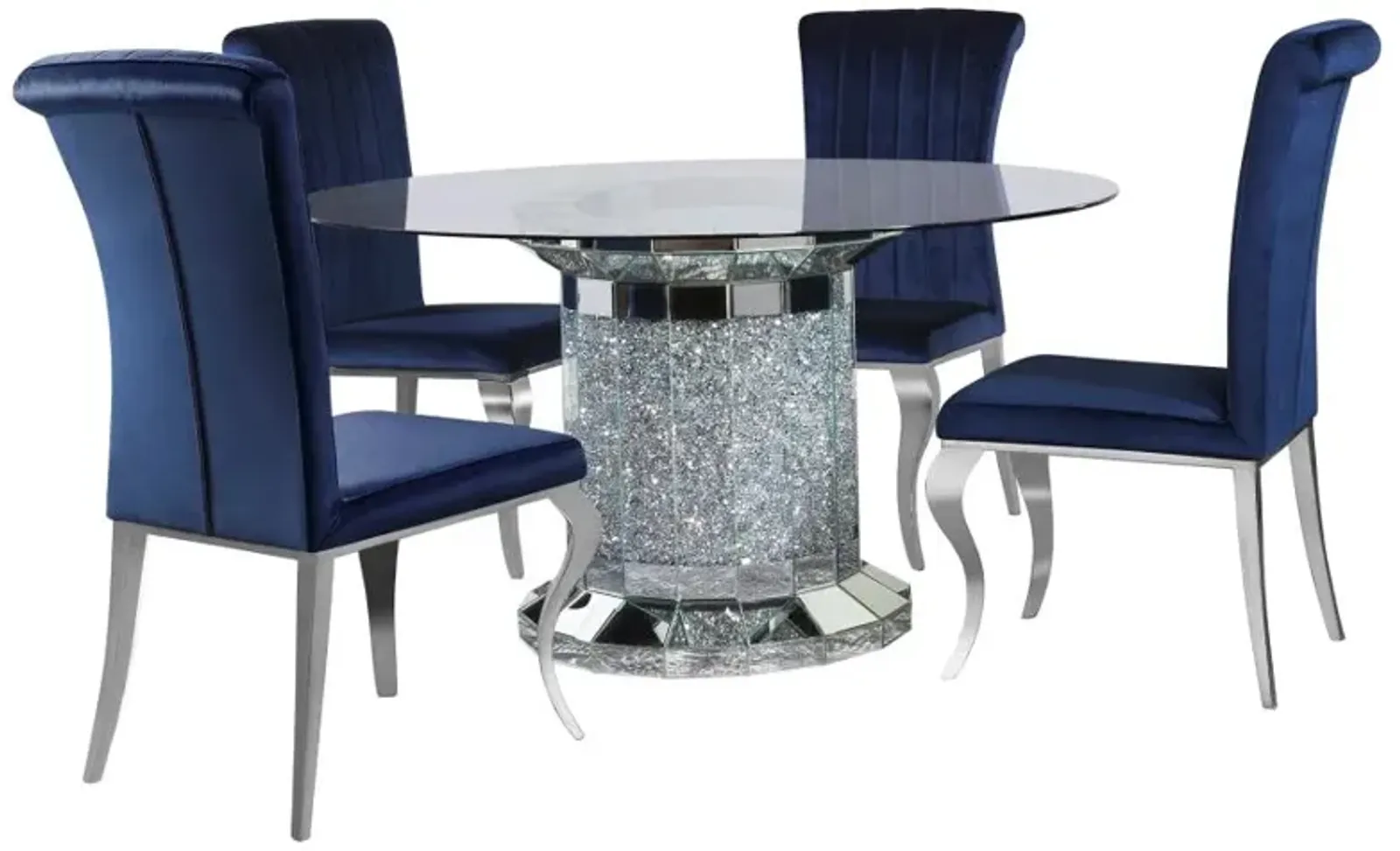 Ellie 5-piece Cylinder Pedestal Dining Room Set Mirror and Ink Blue