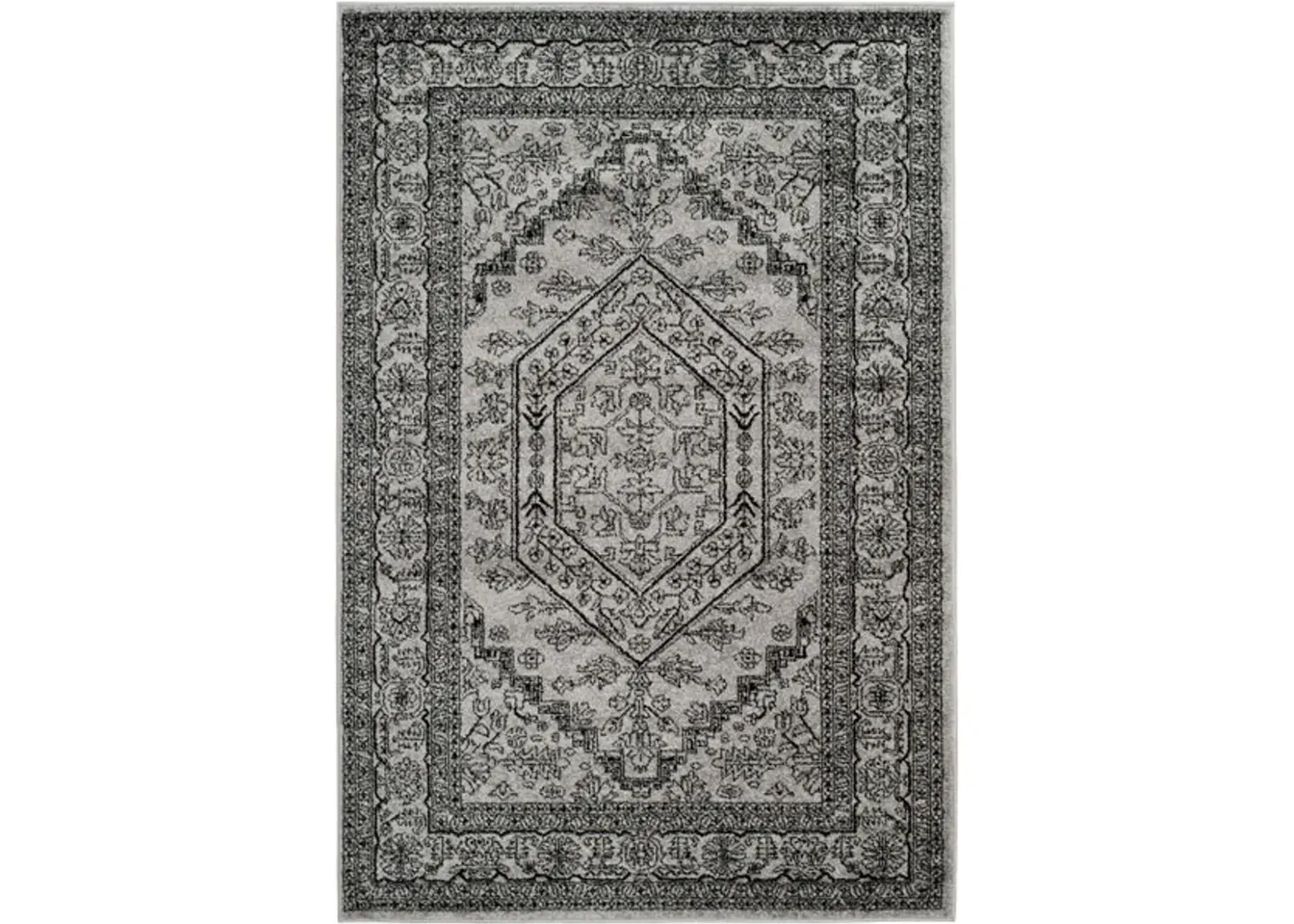 Adirondack Contemporary Silver / Black 8' X 8' Round Powerloomed Rug