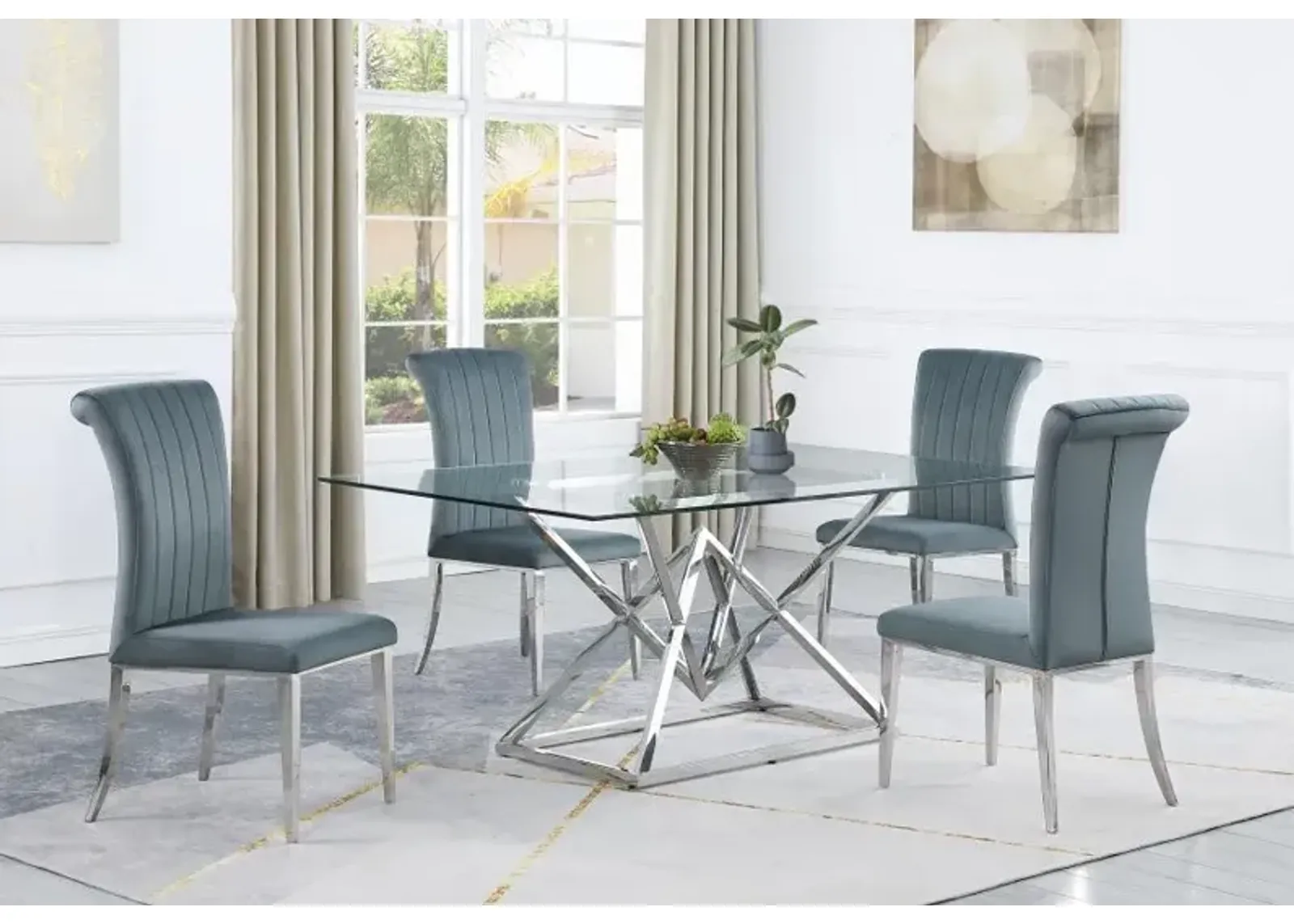 Beaufort 5-piece Dining Set Dark Grey and Chrome