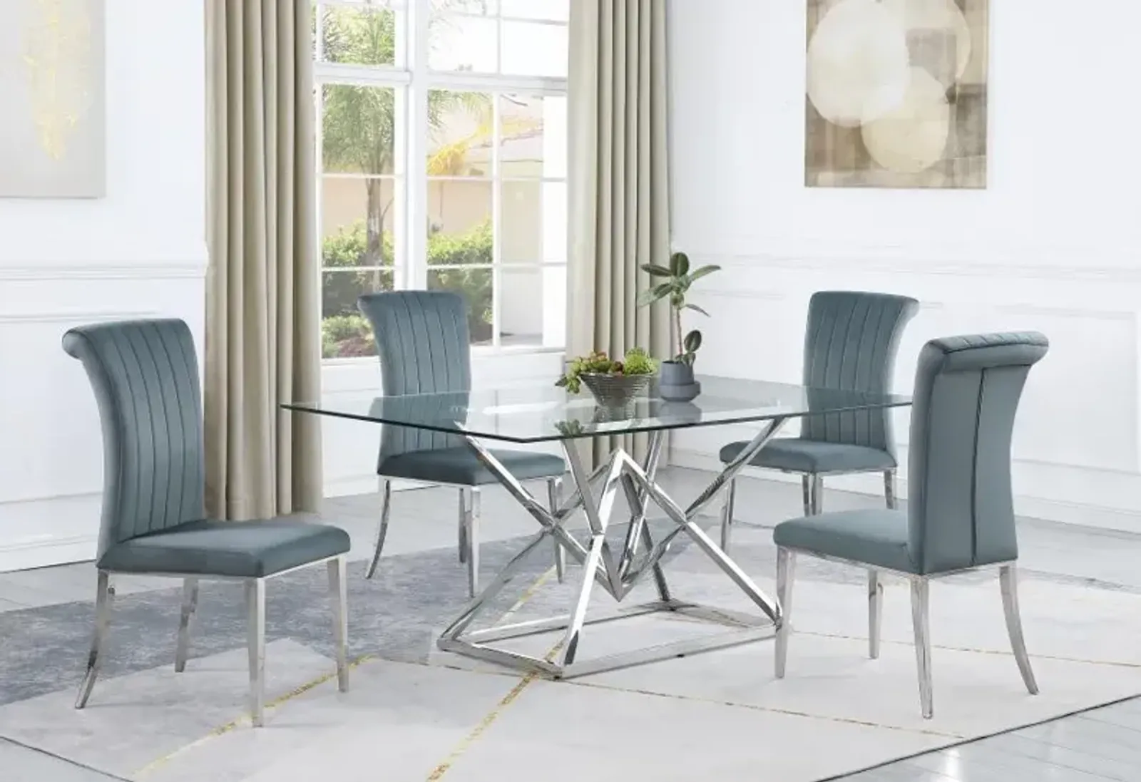 Beaufort 5-piece Dining Set Dark Grey and Chrome