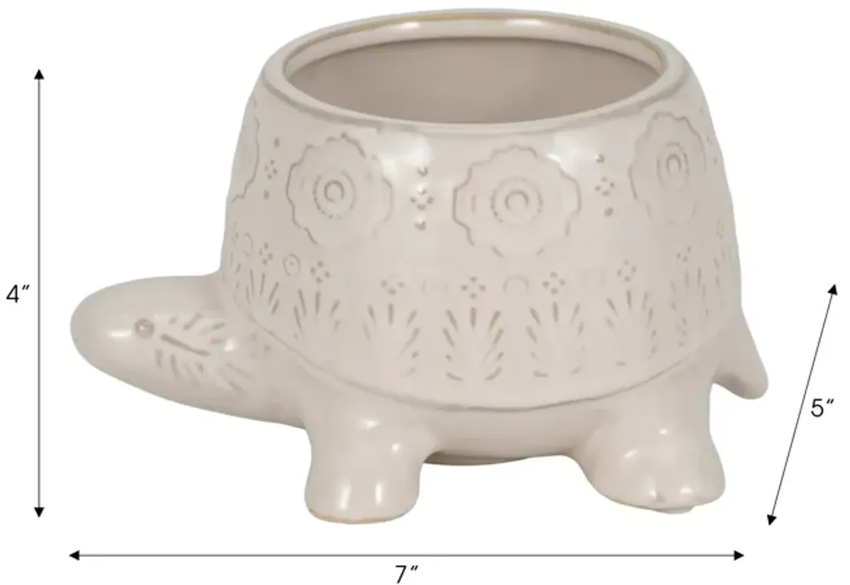 7" Turtle Planter, White