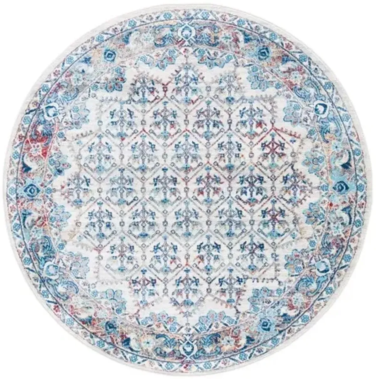 Brentwood 869 Ivory / Blue 8' X 8' Round Round Powerloomed Rug