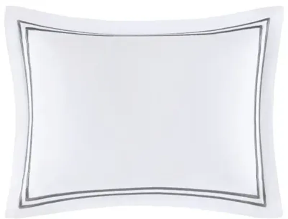 Madison Park Signature 500 Thread Count Luxury Collection White/Grey 100% Cotton Sateen Embroidered Duvet Cover Set