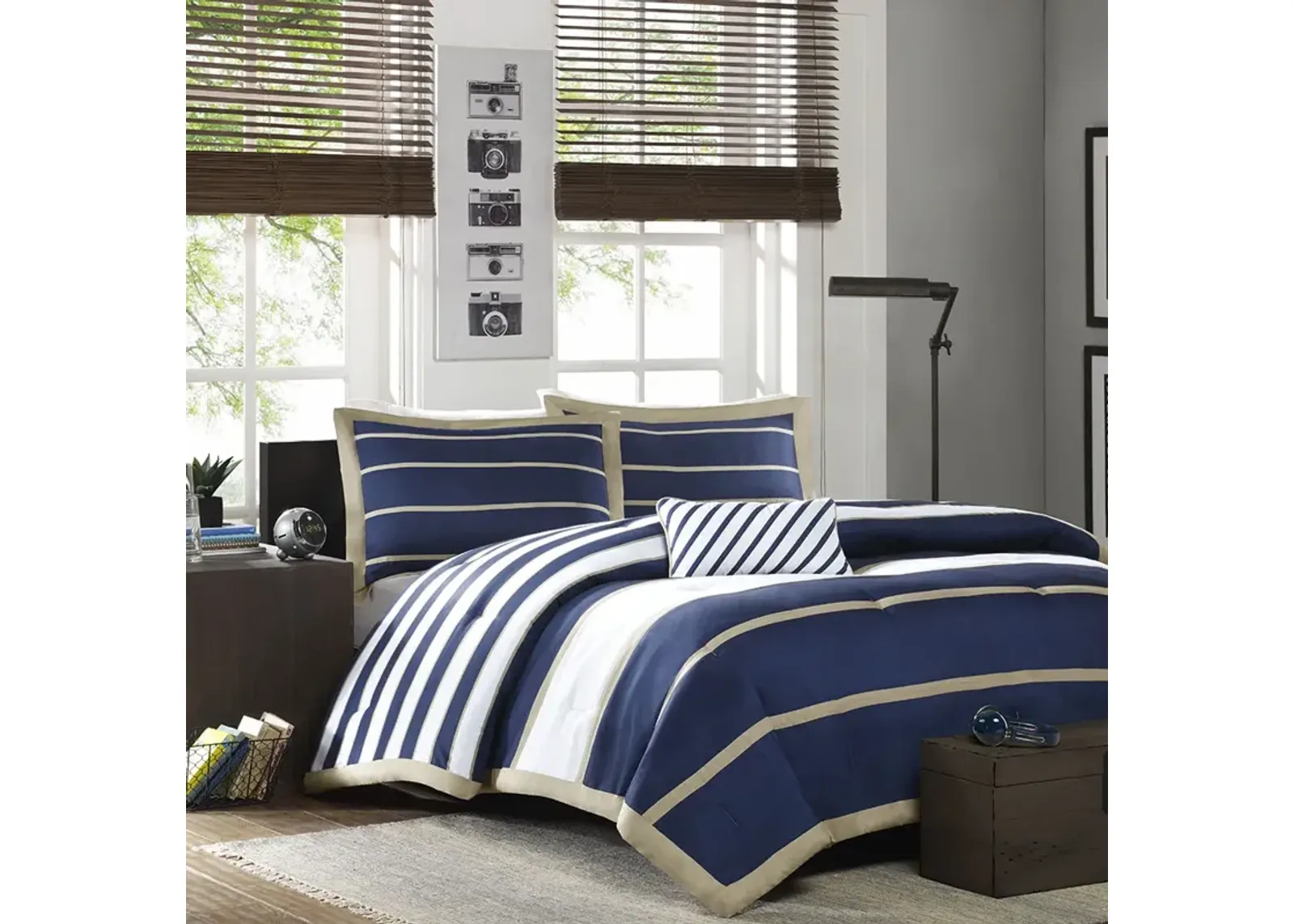 Mi Zone Ashton Khaki/Navy Comforter Set