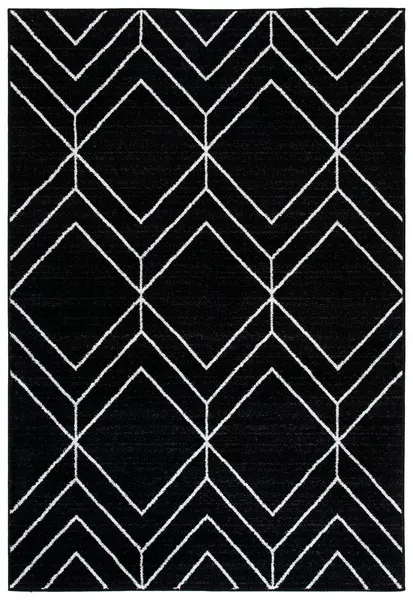 ADIRONDACK Contemporary Black / Ivory 2'-6" X 10' Powerloomed Rug