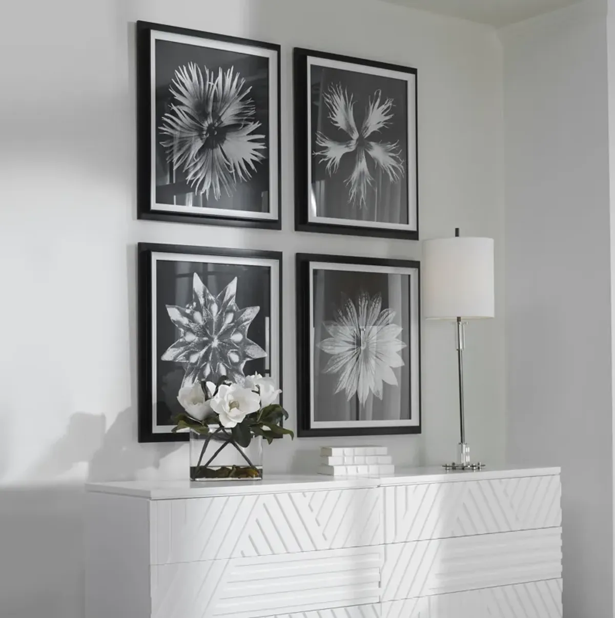 Contemporary Floret Framed Prints, S/4