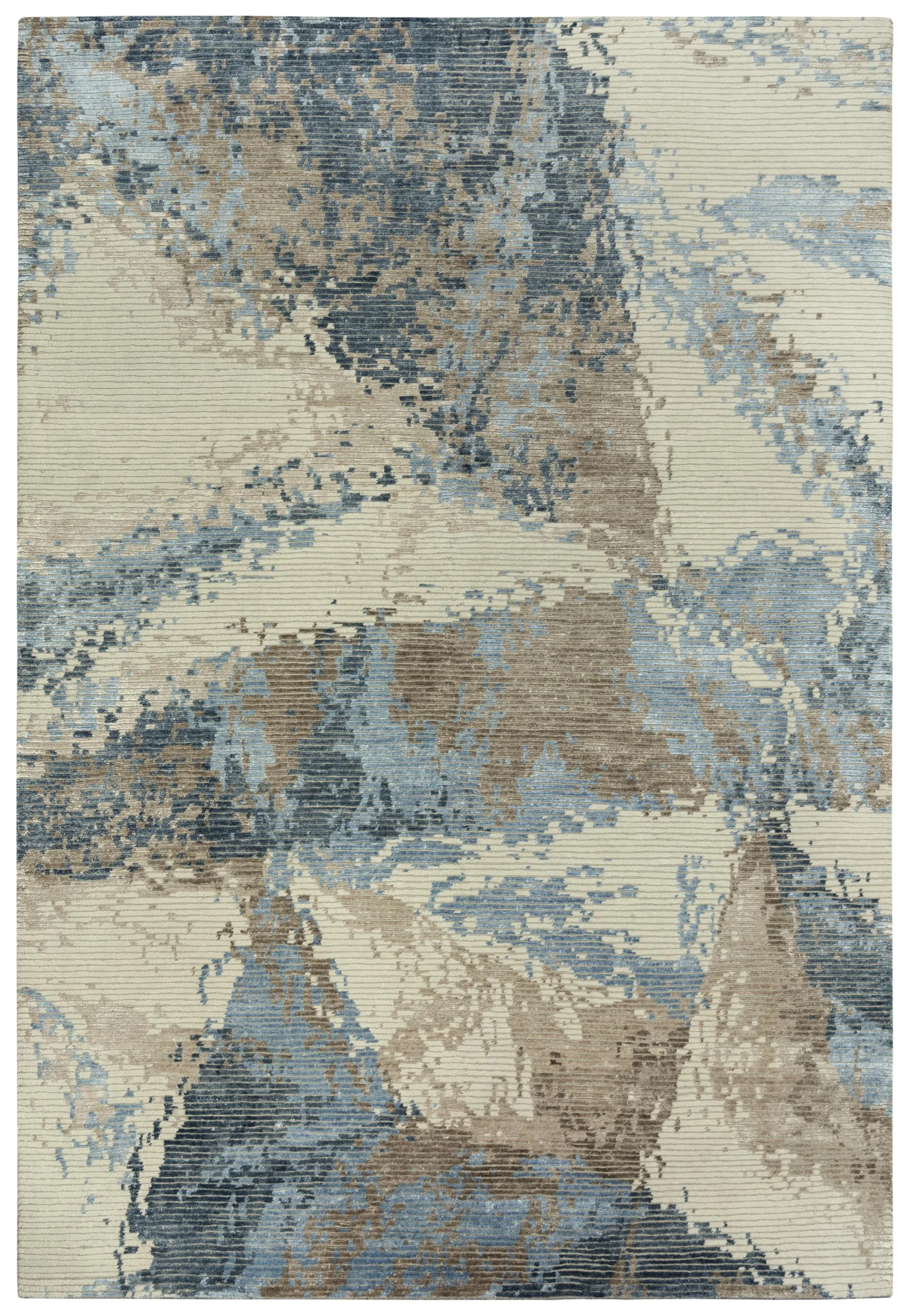 Finesse Beige/Blue Abstract Hand Spun New Zealand Wool/Tencel 10' x 14' Rectangle Rug