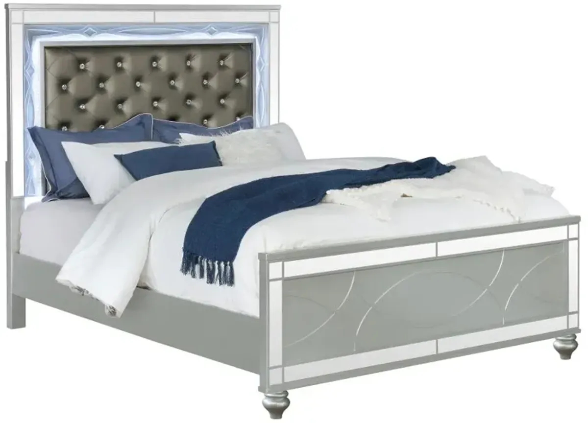 Gunnison Eastern King Panel Bed with LED Lighting Silver Metallic