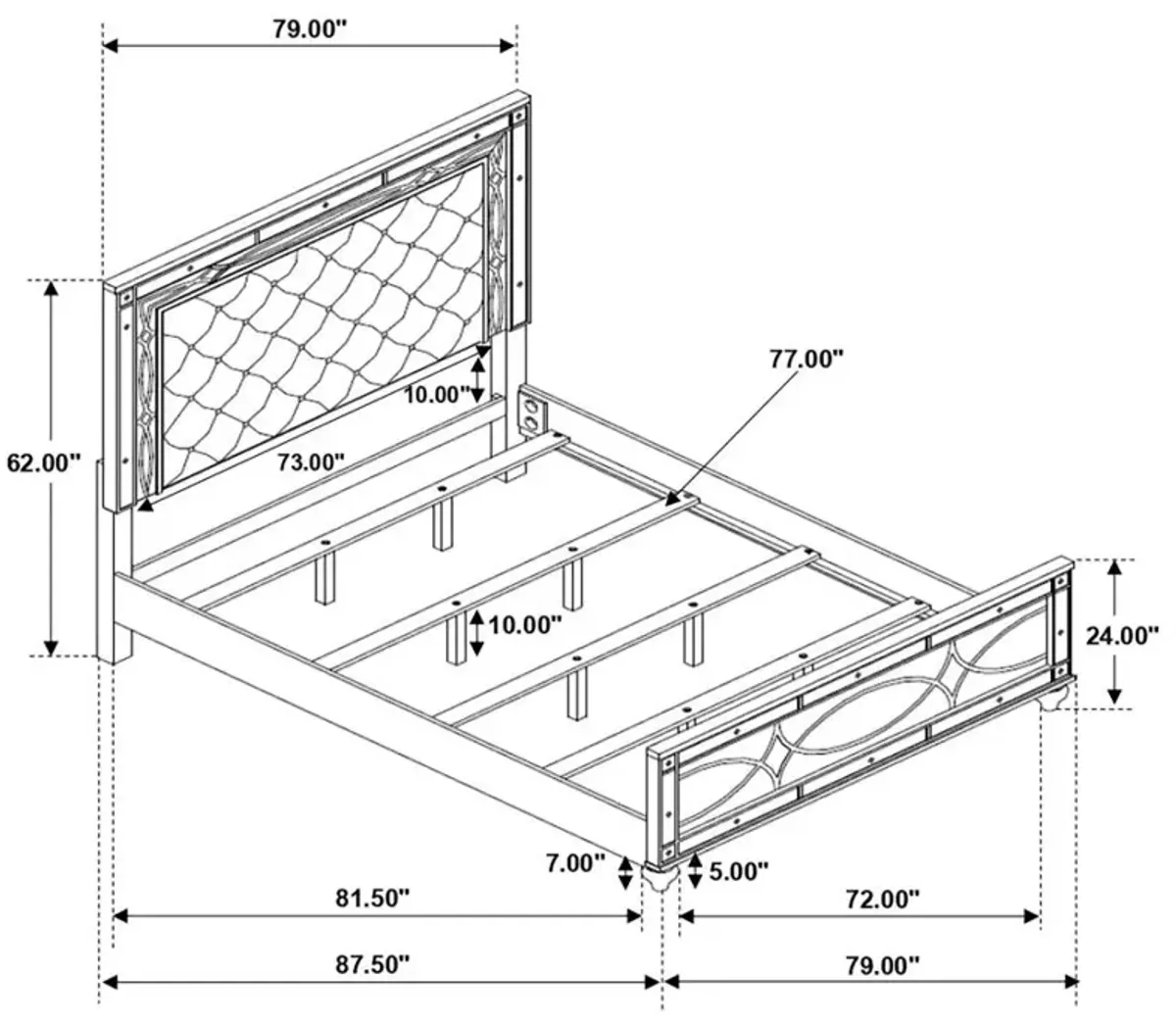 Gunnison Eastern King Panel Bed with LED Lighting Silver Metallic