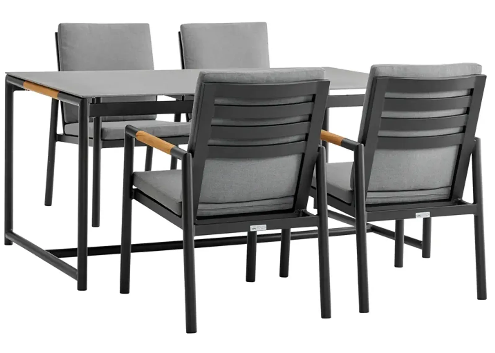 Royal 5 Piece Black Aluminum and Teak Outdoor Dining Set with Dark Gray Fabric