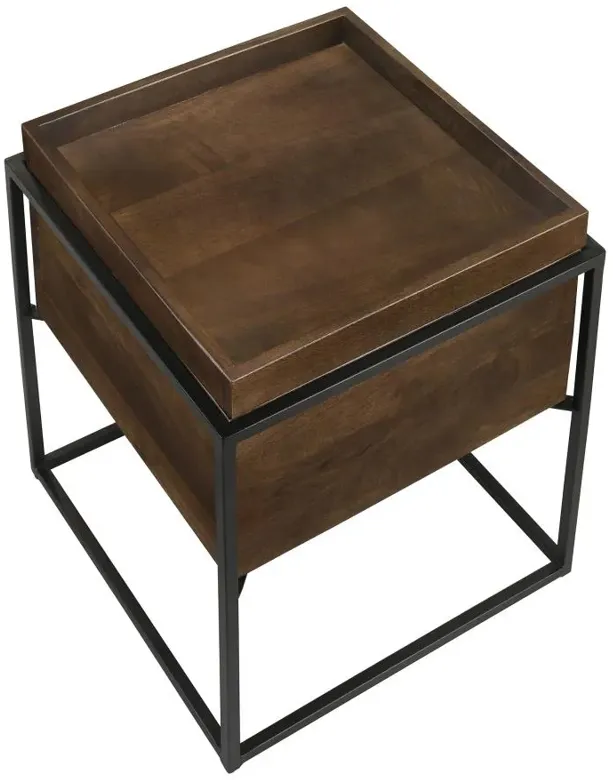 Ondrej Square Accent Table with Removable Top Tray Dark Brown and Gunmetal