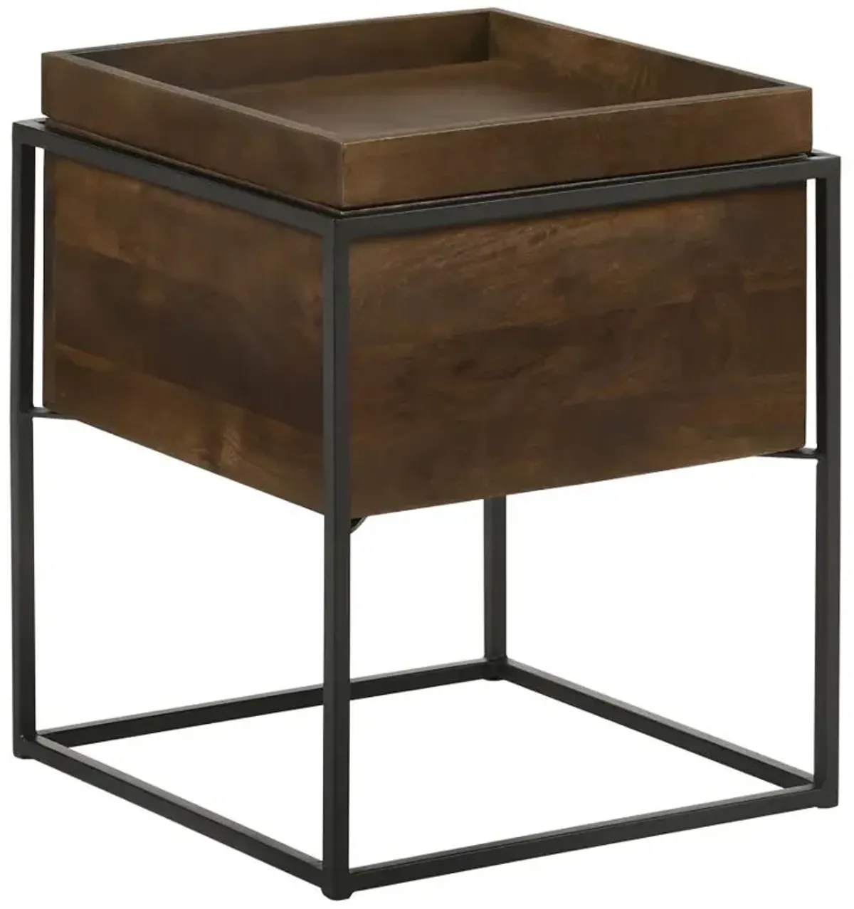 Ondrej Square Accent Table with Removable Top Tray Dark Brown and Gunmetal