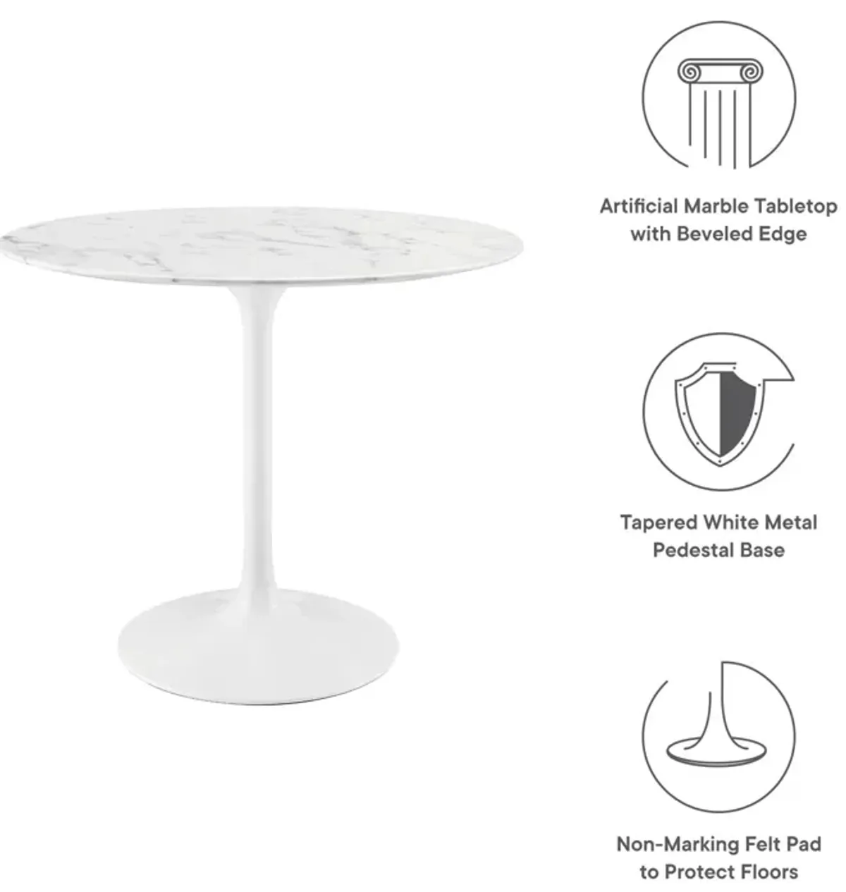 Lippa 36" Round Artificial Marble Dining Table