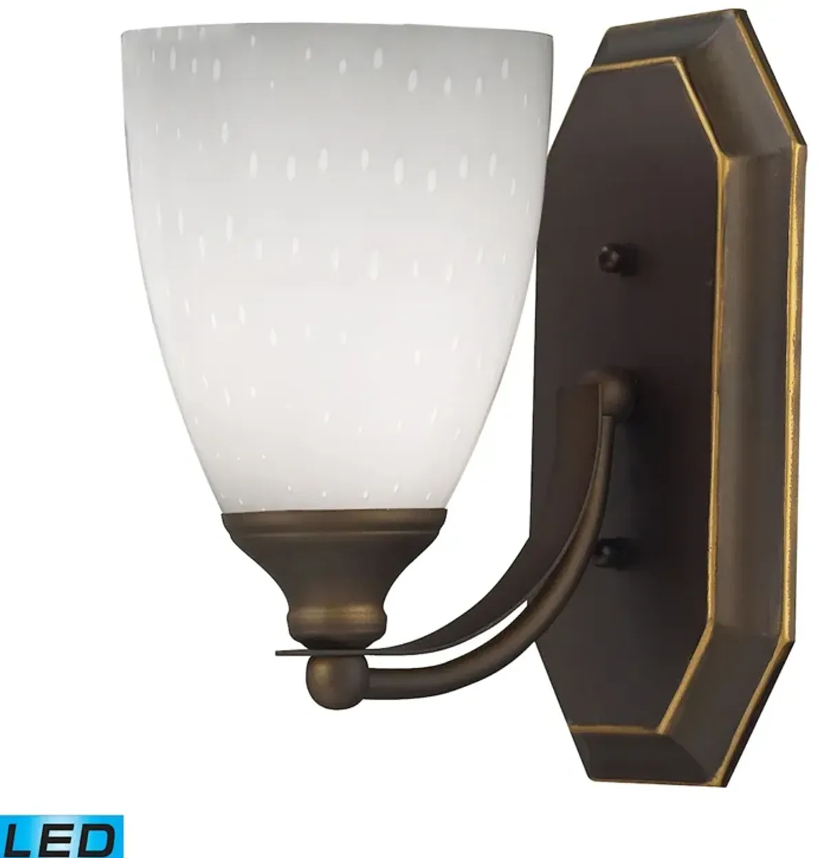 Mix-N-Match Vanity 1-Light Wall Lamp in Aged Bronze with Simple White Glass - Includes LED Bulb