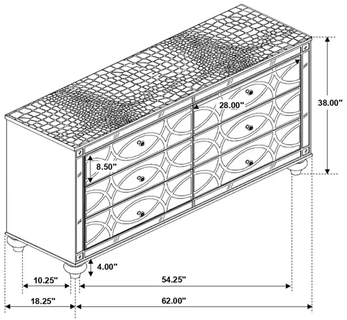 Gunnison 6-drawer Dresser Silver Metallic