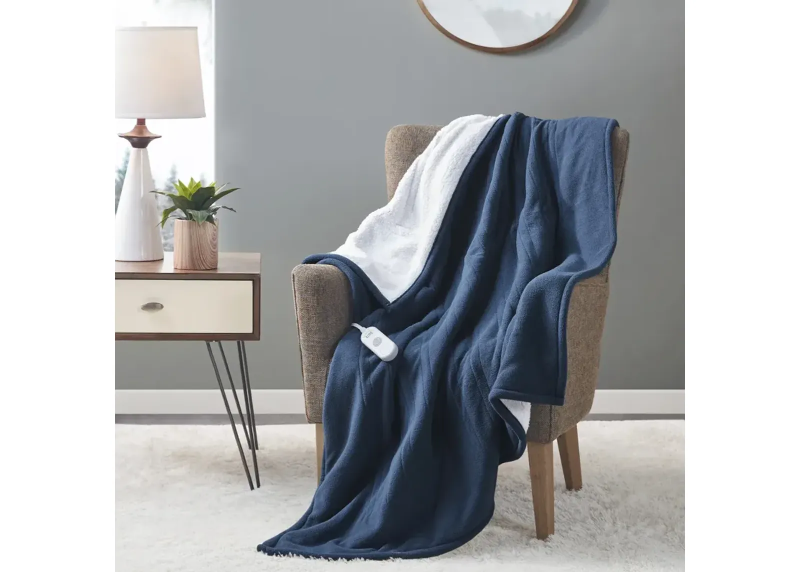 Serta Fleece to Sherpa Blue Heated Throw