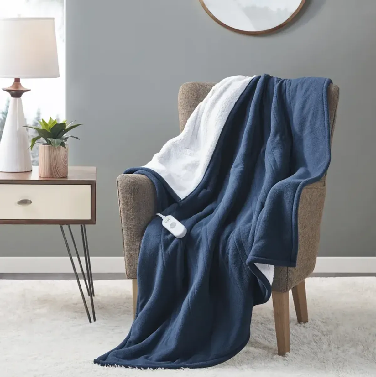 Serta Fleece to Sherpa Blue Heated Throw