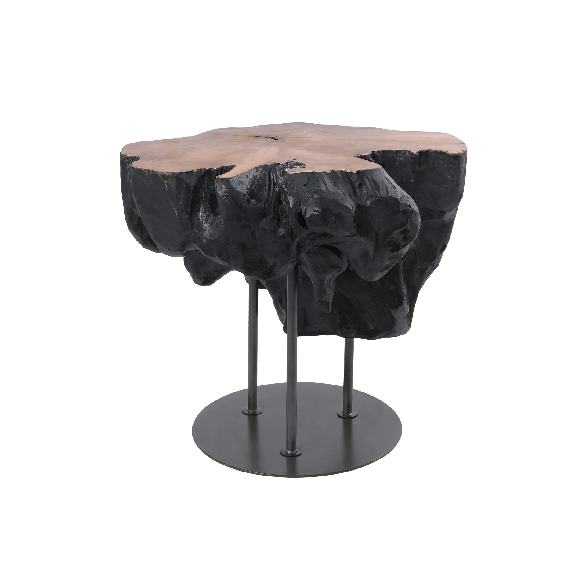 Lenna KD 24" Recycled Teak Root End/ Coffee Table, Natural/Black