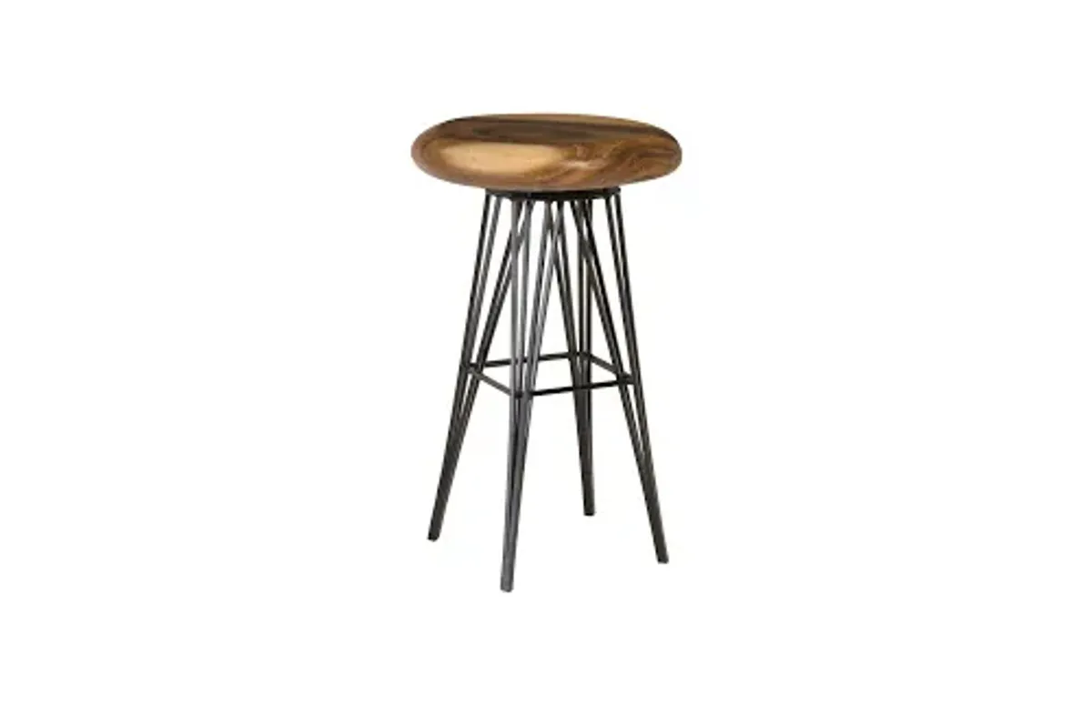 string bar stool on black metal legs, swivel seat, chamcha wood, natural